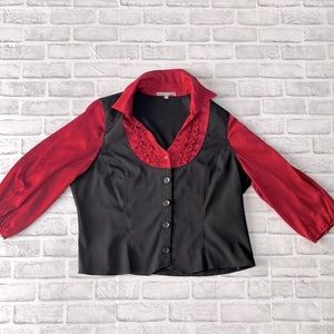 NY COLLECTION Layered looking holiday shirt with a button down design